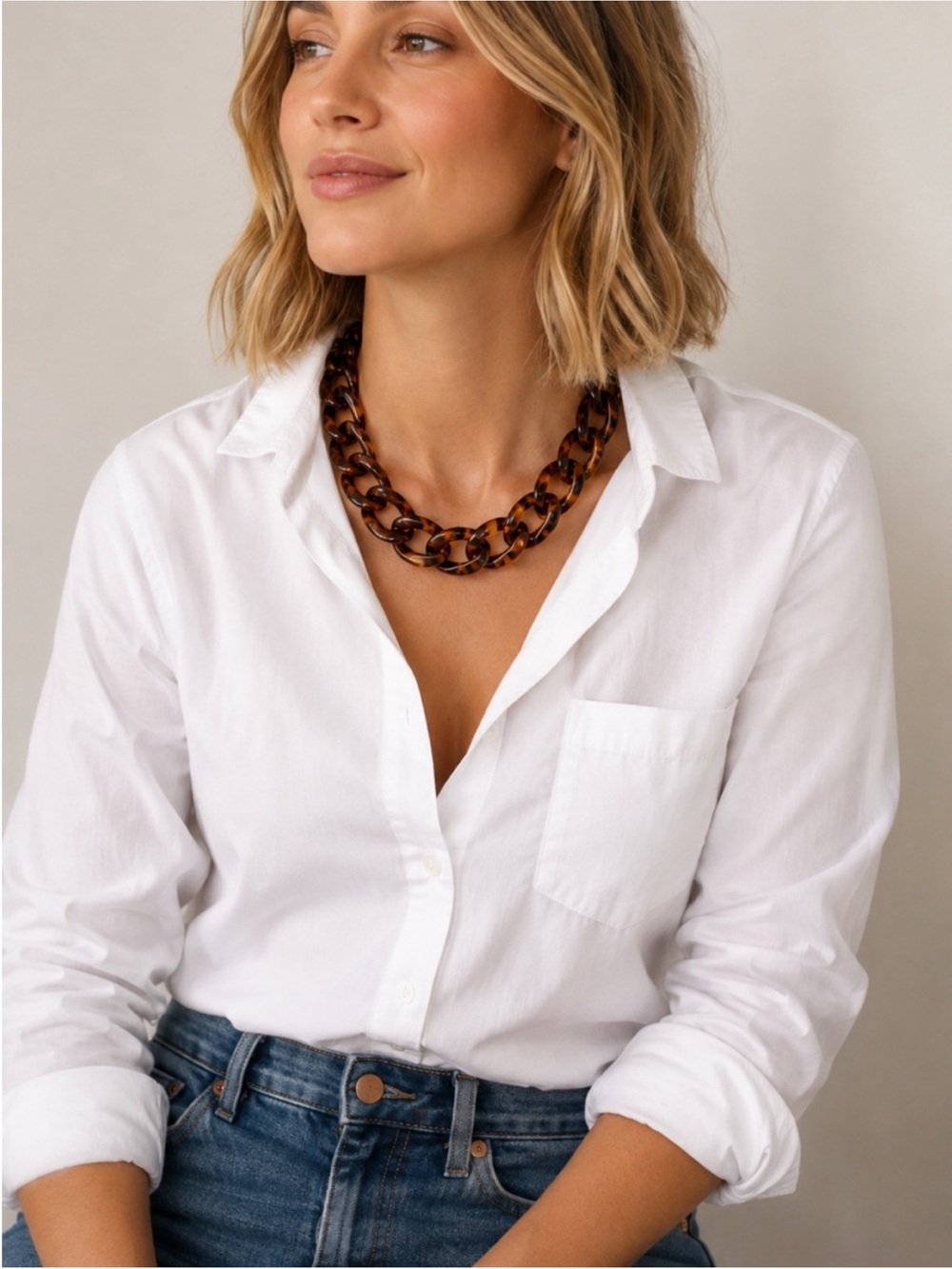 New! Amber Brown Tortoiseshell Link Acrylic Necklace NWOT